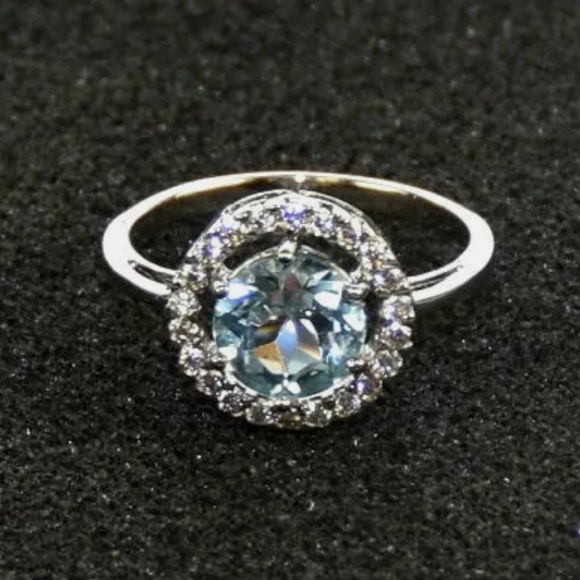 Silver and Blue Topaz Halo Ring Size 8 December Birthstone - Picture 3 of 11